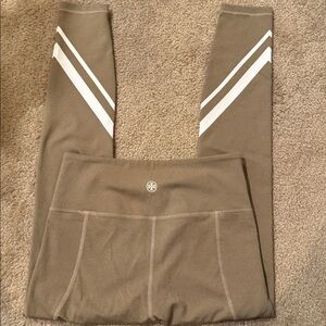 Tory Sport Taupe Leggings with White Stripes